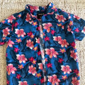 Hurley Tropical Blue Shirt with Pink Floral Design